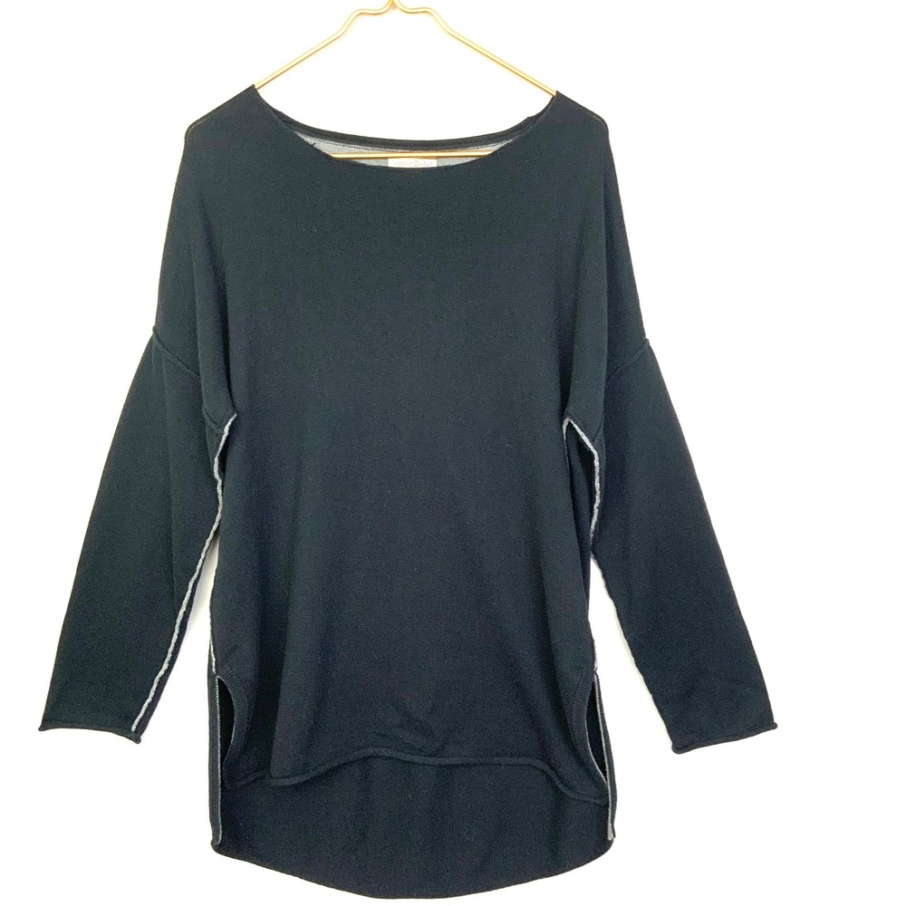 Carbon 2 Cobalt Sz Large Black Cashmere Blend Exposed Seams Side Slits Sweater